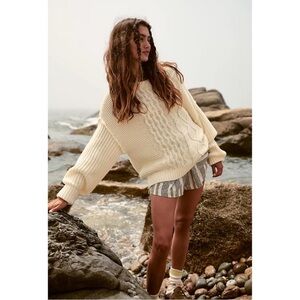 Free People Dream Cable Knit Crewneck Sweater
